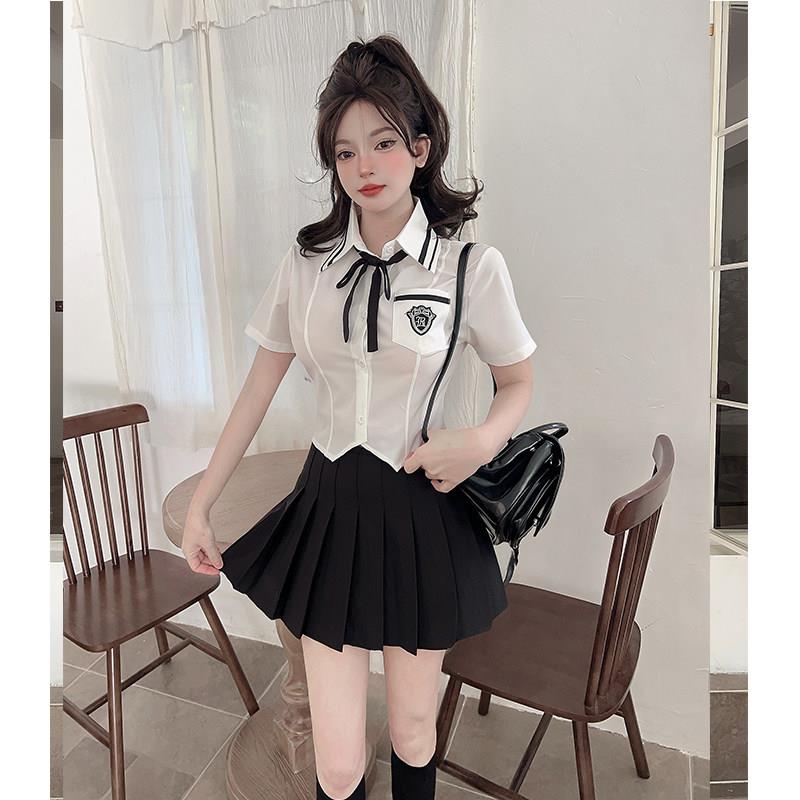 2026足浴技师工作服白衬衫夏季制服套装裙女短款收腰减龄两件套