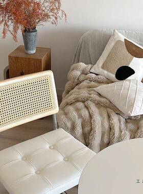 妆实木藤F5M7TS59编法桌式奶油风餐椅家用中古白色化餐椅设计师瓦