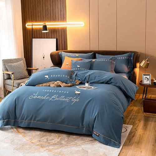 高端60支加厚全棉磨毛轻奢风高定纯色四件套纯棉重工刺绣贸易