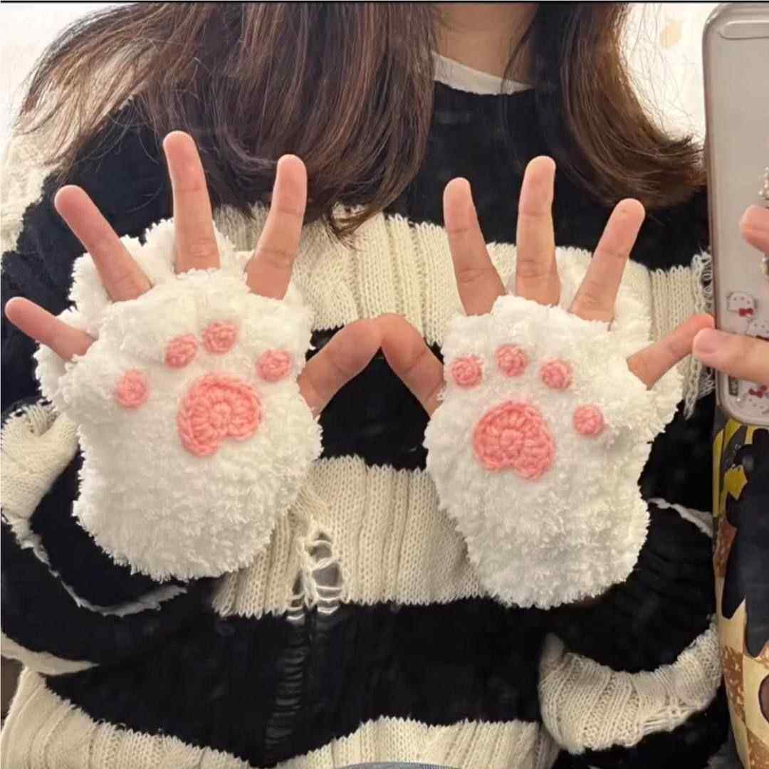 猫爪手套女女冬季送防手R16113套寒半指手工diy材料包毛线手套保