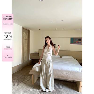 零度苏打 露背深V领挂脖无袖上衣女夏季度假风新款显瘦吊带背心