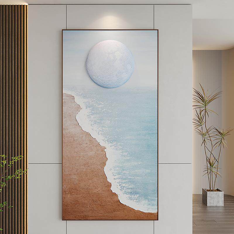 新中式玄关肌理画大气入户装饰画3d立体浮雕竖版过道走廊画厂家