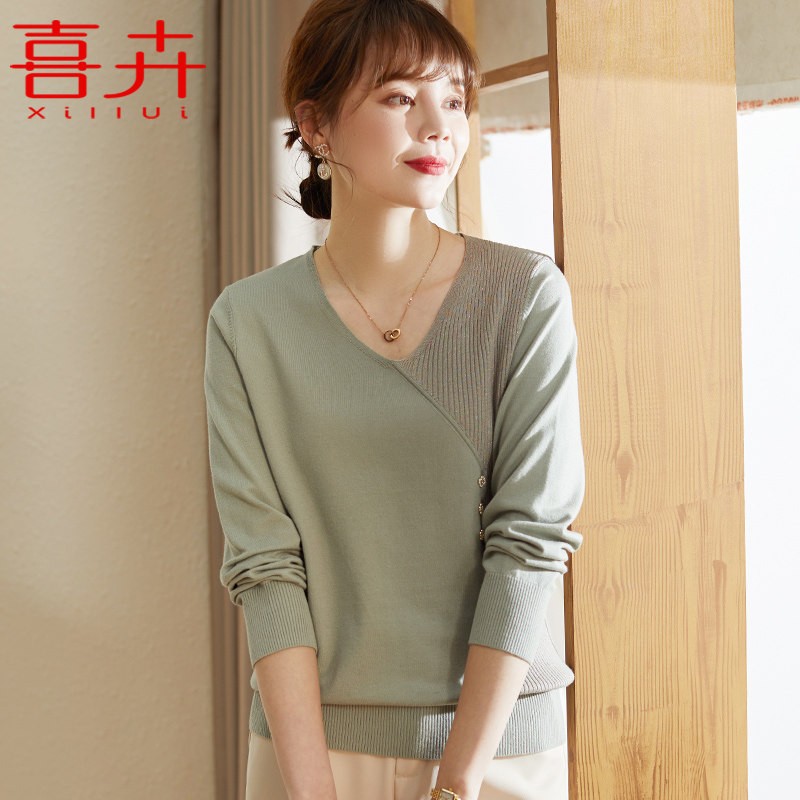 喜卉妈妈春装洋气针织上衣中老年女装春秋打底衫40岁50中年女小衫