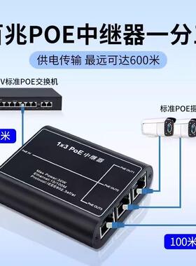 国标POE中继器千兆POE网络信号延长器一进三出级联宝PoeExtender