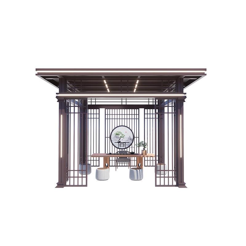 现代新中式四角平顶铝合金小区别墅花园遮阳挡雨廊架阳光房景观亭