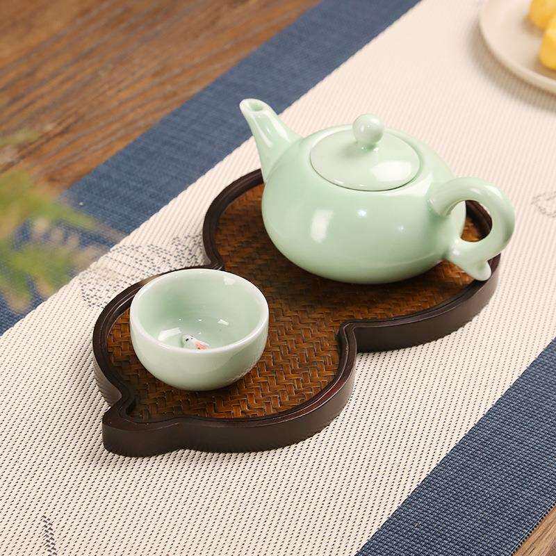 重竹席面茶盘 单层干泡台 壶承中式简约小号宋席茶托杯垫户外茶具