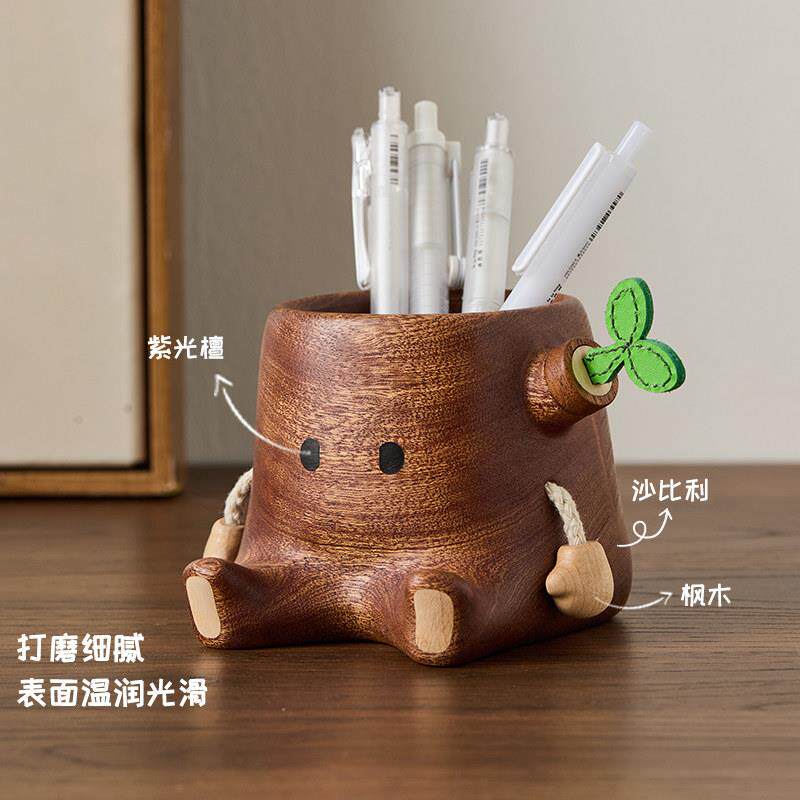 实木树桩笔筒可爱创意摆件桌面化妆品化妆台粉底刷眼影刷收纳盒