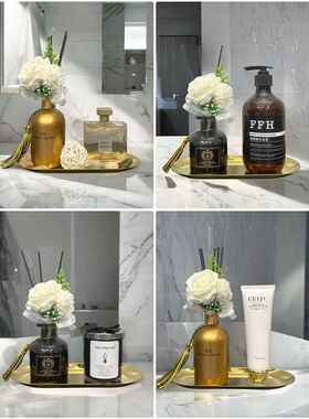 轻奢样板间大理石瓷砖卫浴摆件厕所装饰品化妆室展厅浴室柜托盘