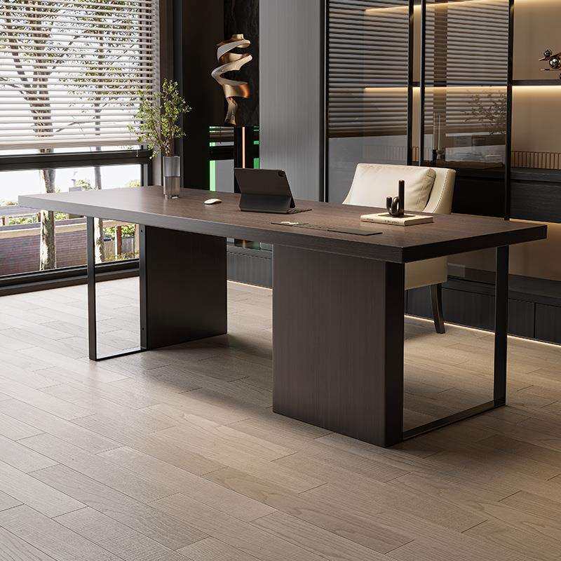 意式极简实木书桌现代简约客厅家用电脑写字台轻奢高端老板办公桌