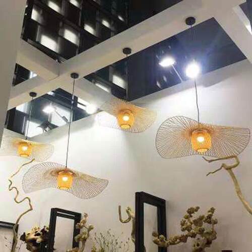 中米式竹编吊灯竹餐Z032厅道楼梯服装店茶过楼饭馆艺榻榻日式灯笼