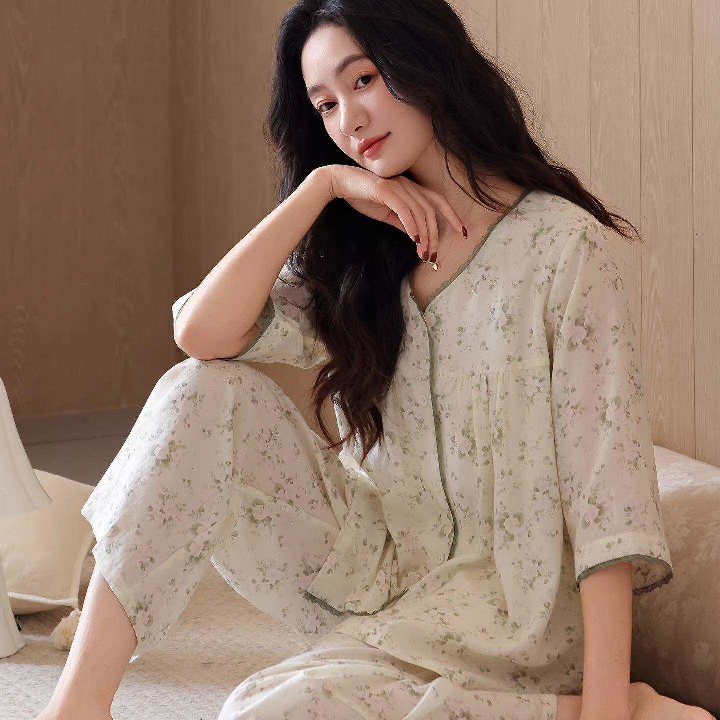 Ocnltiy轻奢睡衣女春秋款莱赛尔七分袖秋季大码高级感四季家居服