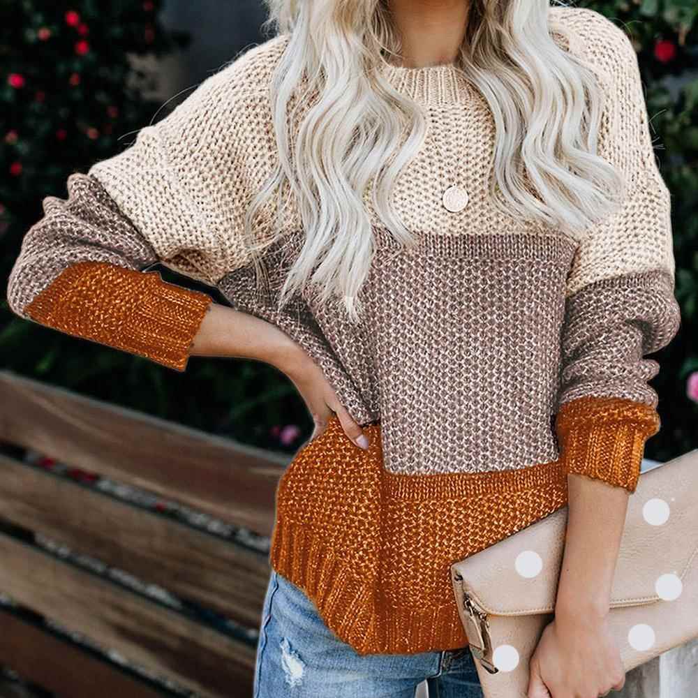 Fashion striped color matching pullover sweater for women