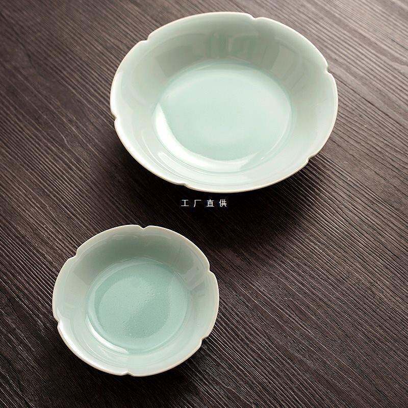 青瓷家用中式盘子餐具仿宋代风茶点果盘葵口碟子点心深盘菜盘