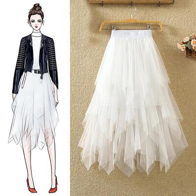 Mesh irregular cake pleated skirt 网纱不规则蛋糕百褶半身裙女