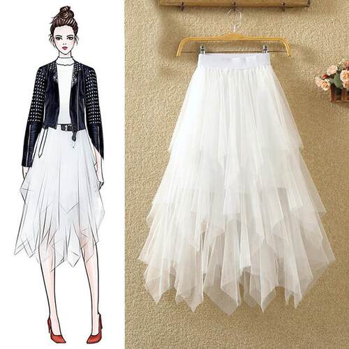 Mesh irregular cake pleated skirt 网纱不规则蛋糕百褶半身裙女