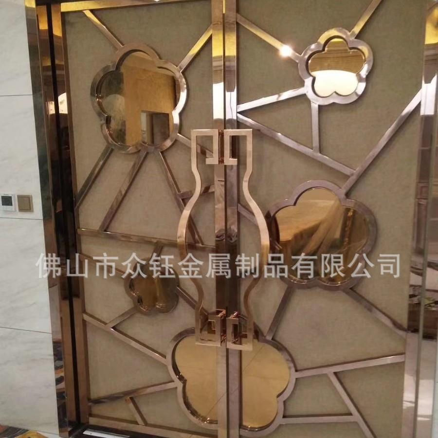 热销镜面不锈钢雕花装饰入户门艺术玻璃厨房门仿铜铝合金庭院门厂