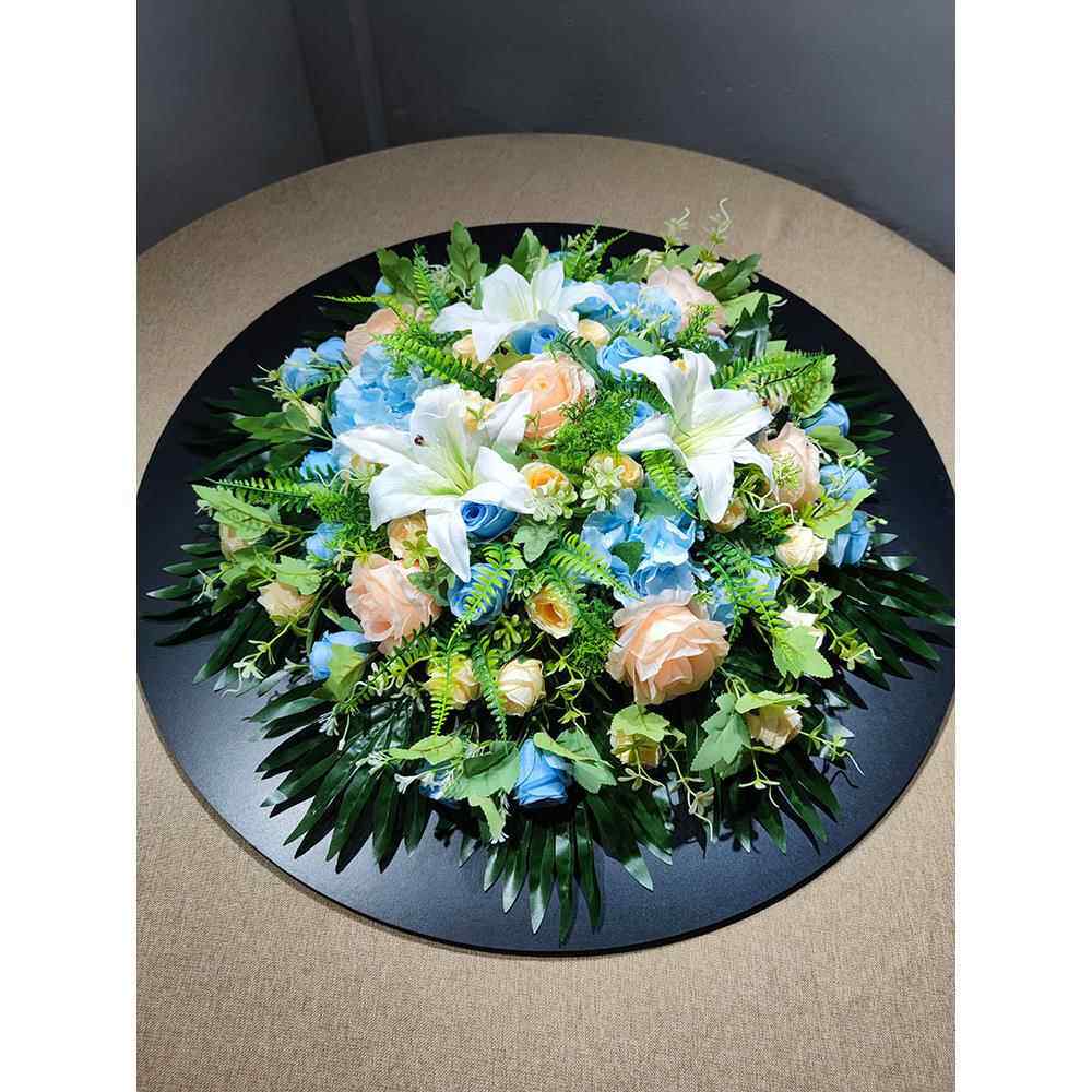 端酒假店大圆桌中间摆摆件餐桌花73024761花仿高真花圆形转盘花装