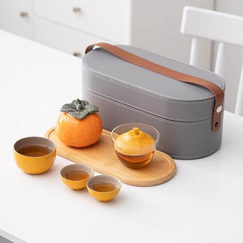丑橘茶具户外喝茶装备便携快客杯子套装陶瓷旅行轻奢茶壶新中式