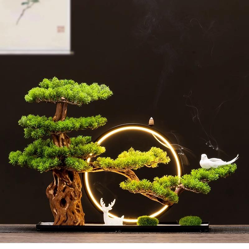 仿真绿植盆栽崖柏迎客松罗汉松盆景新中式客厅摆件玄关酒店装饰品