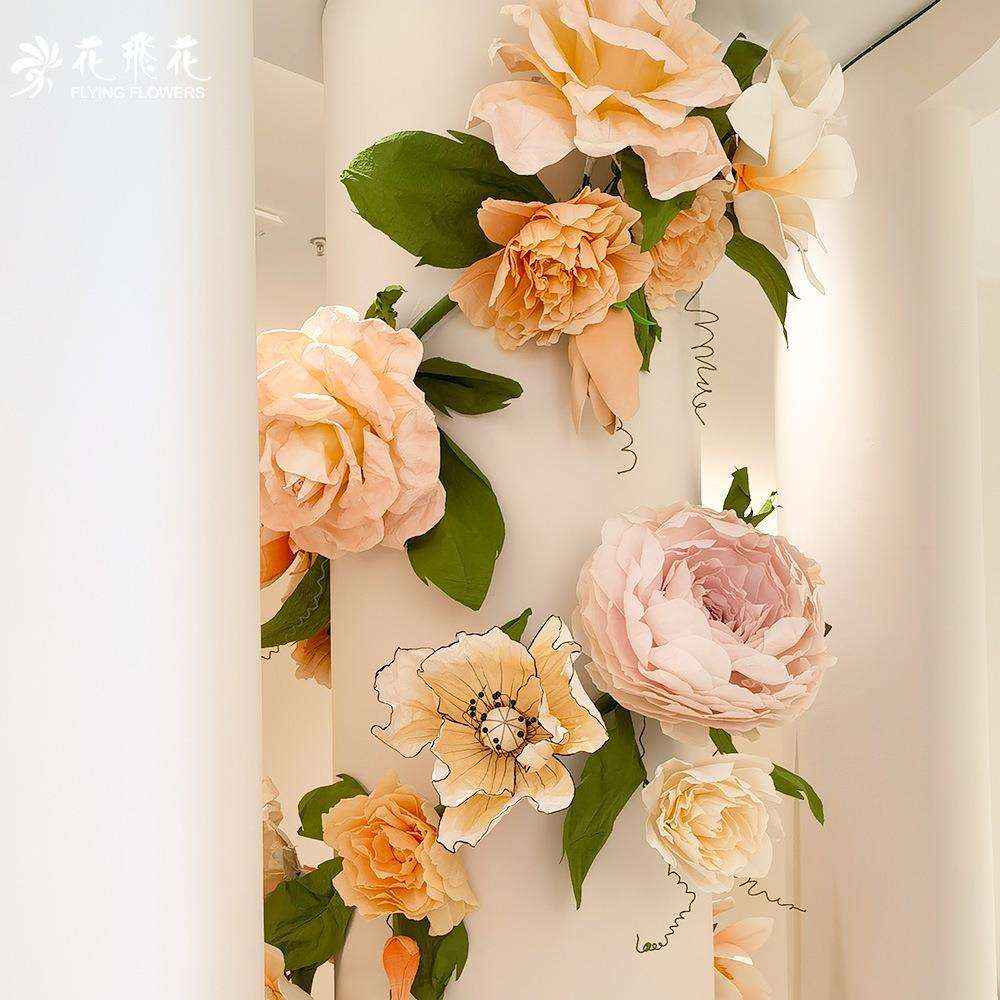 花飞花柱子美陈花室内商场婚礼布置装饰纸艺花摄影道具