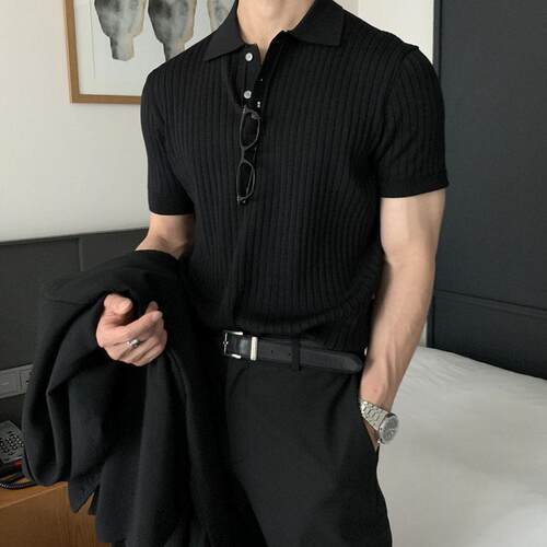 Men Slim Thermal Muscle Polo Shirts Sleeve Stretch Dry