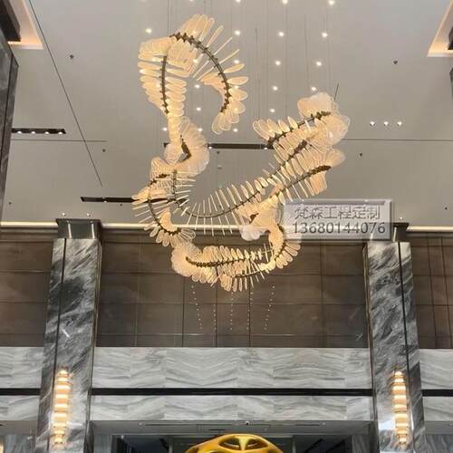 酒店大堂吊灯LED创意异形七彩跑马龙骨艺术变色氛围蛇形飘带装饰