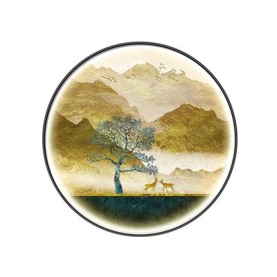 轻奢金山客厅崇山峻岭饰画大气圆形带灯挂墙画沙发装背景LED灯玄