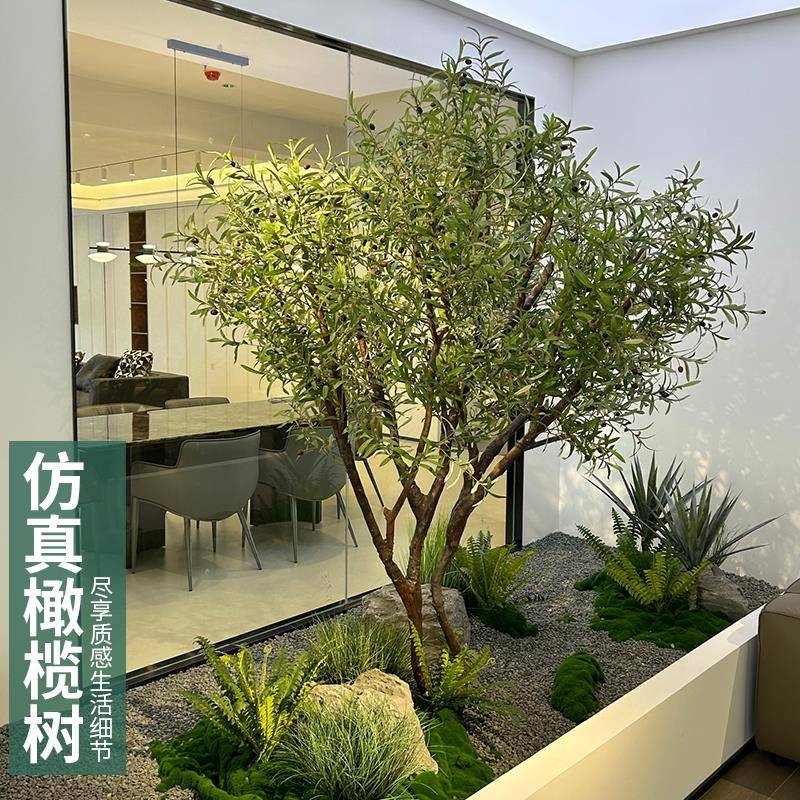 仿真榄树大型落地生仿绿植室内外景观装橄饰橱729造景假树窗组合