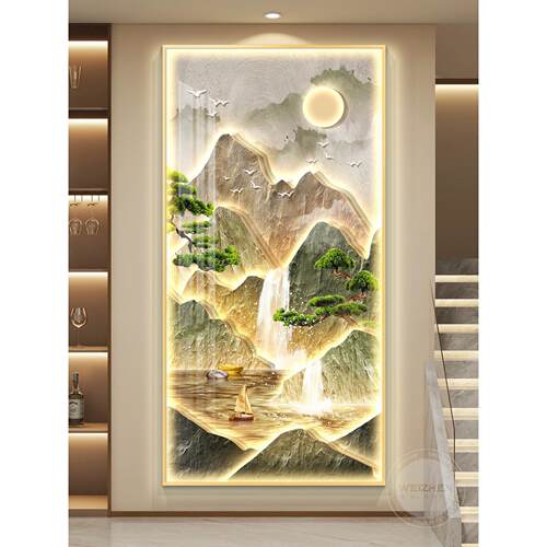 轻奢led灯入户玄关装饰画走廊过道挂画壁画简约现代高级感山水画