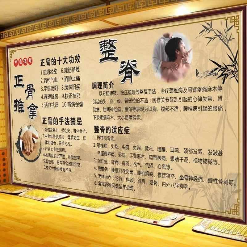 中医养生理疗挂图正骨推拿整脊按摩广告海报颈椎脊柱保养贴画