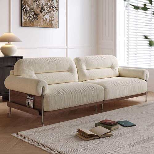 法式复古沙发客厅小户型直排沙发中古奶油风沙发雪尼尔布艺可拆洗