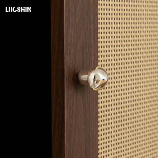 钛银色实心单孔衣橱柜门抽屉拉手黄铜把手中古风实心铜小拉手