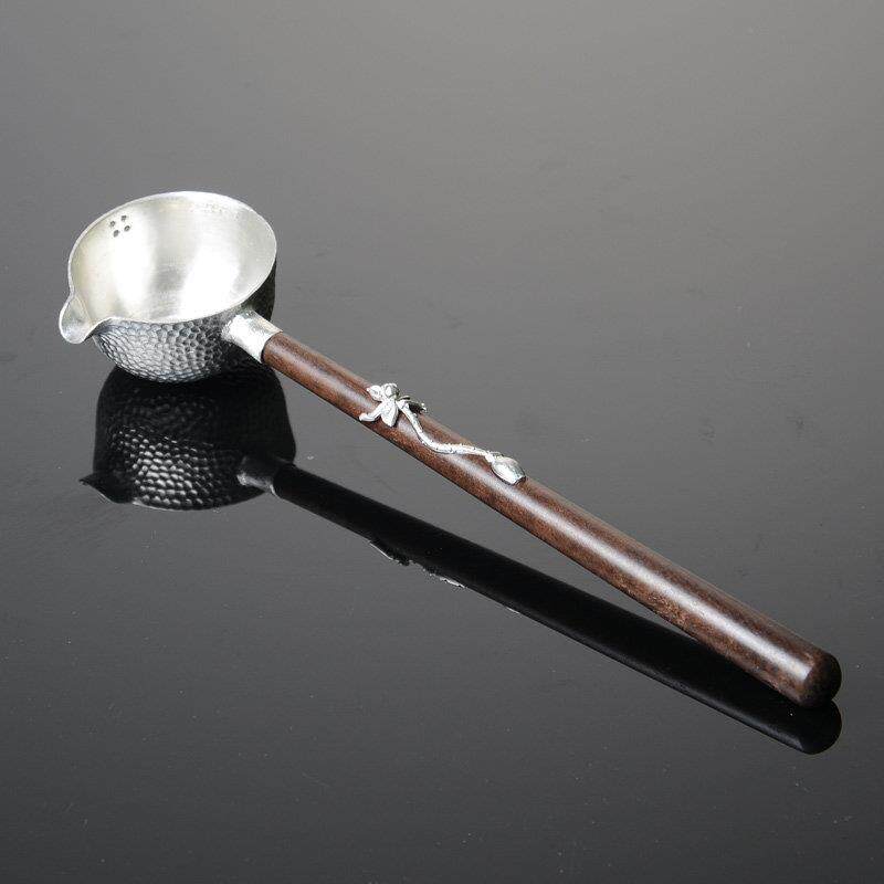 纯锡茶勺长柄分茶器净水勺子茶汤勺锤目纹茶勺舀水勺功夫茶具配件
