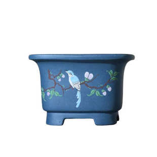 飘盆正方形苏兵制绘菖蒲刻盆绘泥泥塑手工四方盆口花盆紫砂名家