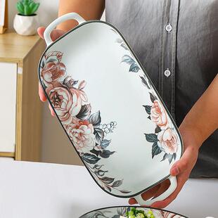 新款蒸鱼盘子创意烤箱鱼盘子家用大号长方形餐盘北欧烤鱼盘可微波