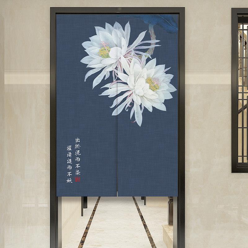 中式门帘中国布艺挂帘茶室养生馆遮挡帘卧室客厅玄关半帘隔断帘子