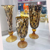 器高脚花瓶花瓶古风厚豹纹琉璃花瓶插花手工中金波玻璃花洒点水培