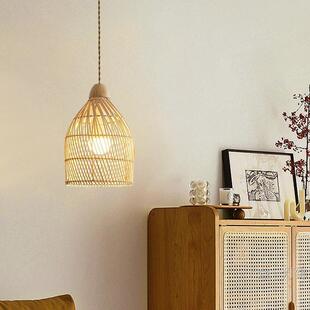 卧室床头小吊灯日式原木风茶室餐吊灯餐厅吧台玄关岛台装饰藤编灯
