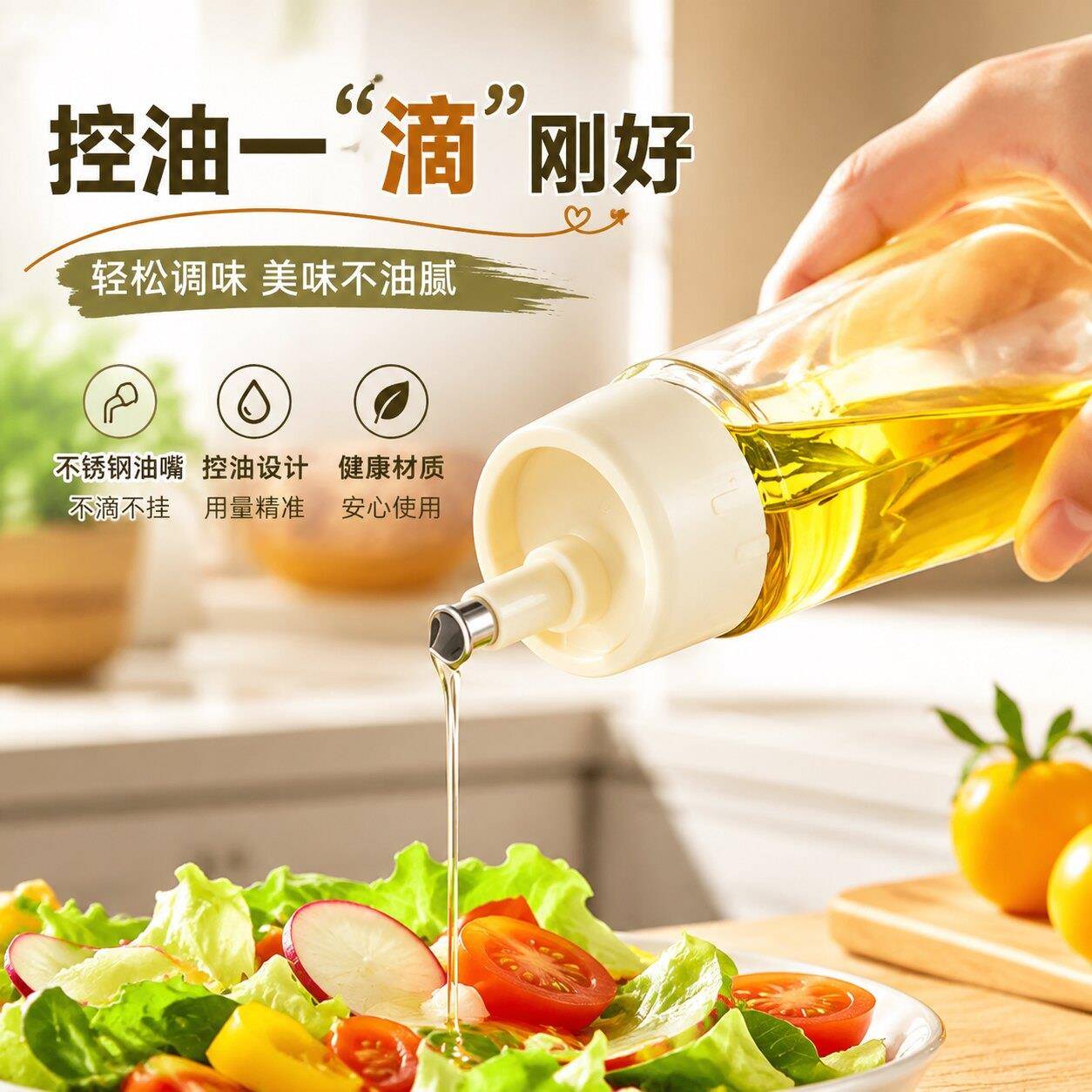 防尘透明带盖304不锈钢油嘴玻璃调味瓶餐桌酱油醋香油瓶厨房油壶
