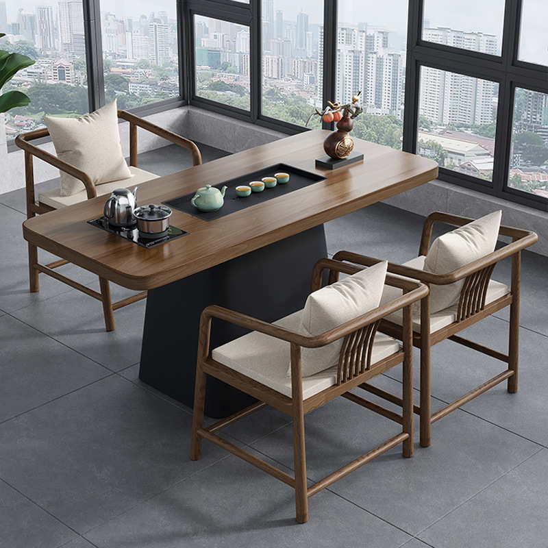 现代简约新中式阳台实木茶桌组合茶盘烧水一体家用茶台2024新款