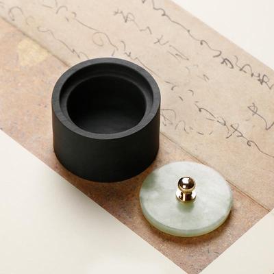 正品墨罐玉小砚台小楷书法专石用带盖原石火锅砚盘迷你端砚罗纹砚