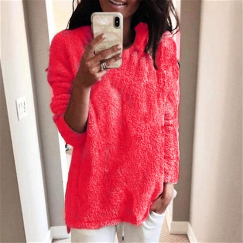Fashion women's round neck sweater fleece top sweater