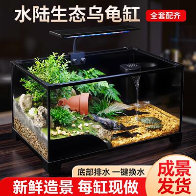 乌龟饲养缸生态造景家用玻璃缸小型别墅水陆两用养乌龟专用缸鱼缸
