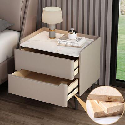实木床头柜家用轻奢卧室高级简约智能床边柜新款皮质岩板多功能