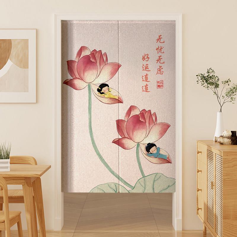 高颜值新中式棉麻门帘半帘家用女生卧室房间隐私遮挡帘免打孔透气