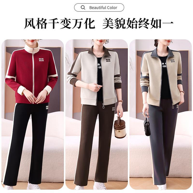 妈妈女春装新款87555754运动服套装中老年秋休闲外三套宽松大码春