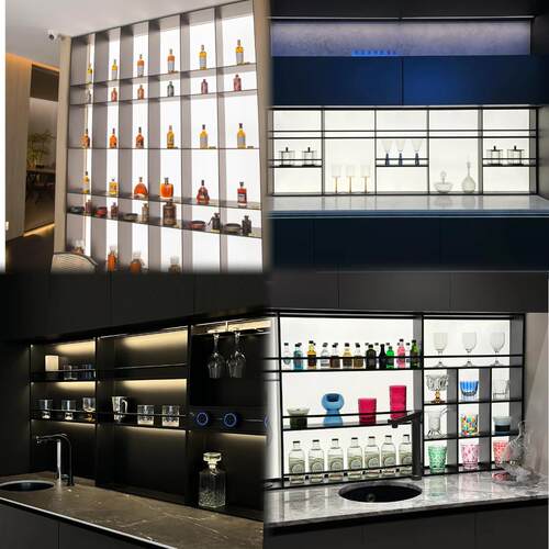 不锈钢发光餐边柜厨房吊柜金属导光板钢板柜亚克力背板展示柜定制
