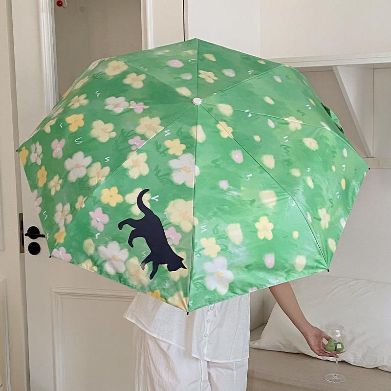 可爱猫咪雨伞晴雨两用女学生遮阳防晒抗UV小巧可携式折叠遮阳伞