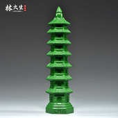 绿色桃木质雕刻7层文昌塔摆件9层13层文昌塔客厅玄关装 饰工艺品