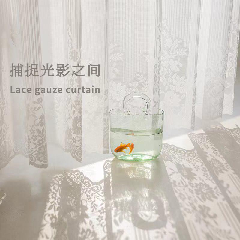法式白纱蕾丝窗帘客厅卧室飘窗透光不透人窗纱薄纱帘白色布料定制